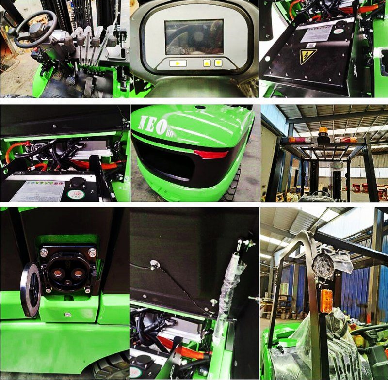 Details of four-wheel electric forklift with diesel chassis