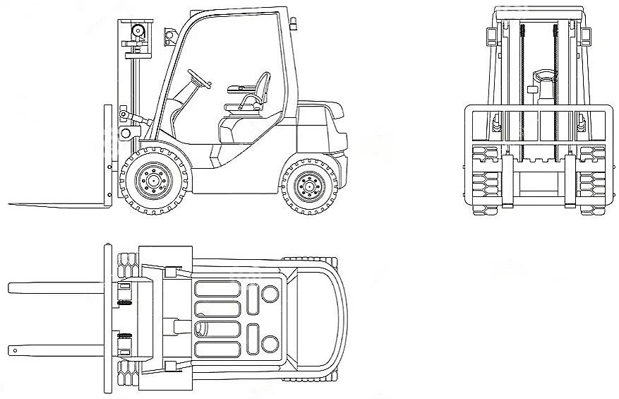 Size of four-wheel electric forklift with diesel chassis